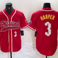 Philadelphia Phillies #3 Bryce Harper Number Red Cool Base Stitched Baseball Jerseys