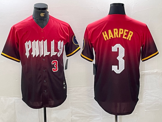 Philadelphia Phillies #3 Bryce Harper Red 2024 City Player Number Cool Base Baseball Jersey