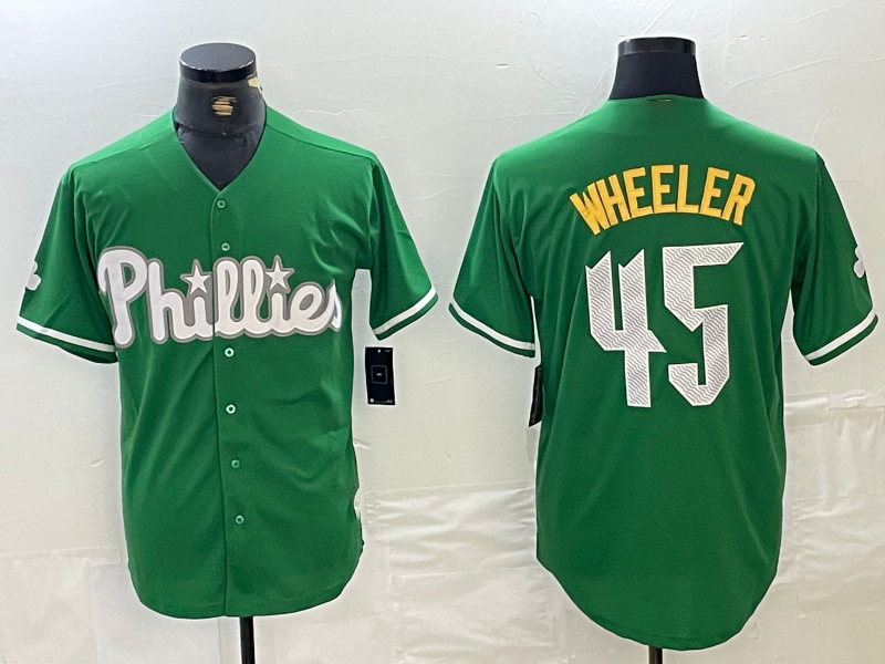 Philadelphia Phillies #45 Zack Wheeler Kelly Green Cool Base Jersey Baseball Jerseys