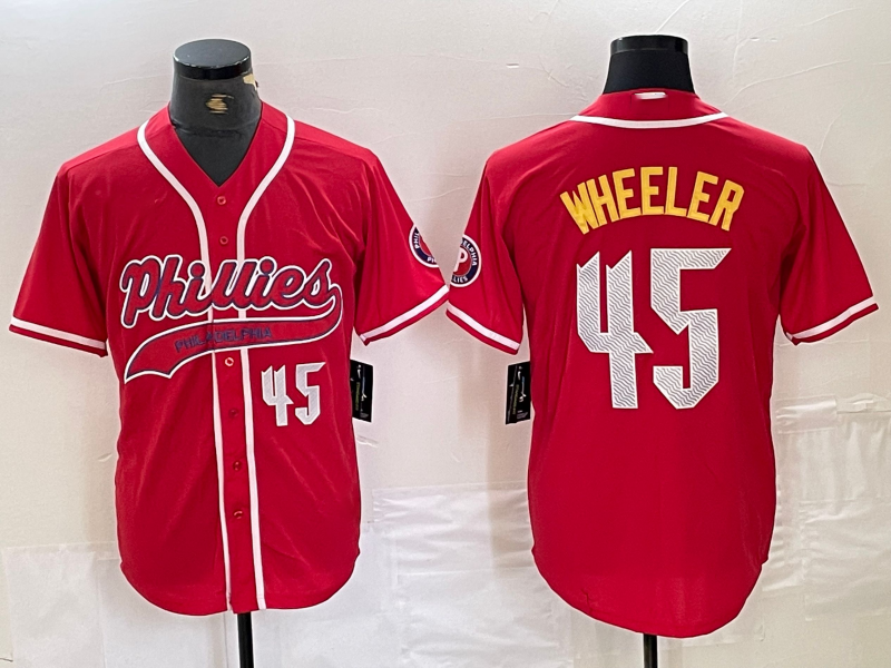 Philadelphia Phillies #45 Zack Wheeler Number Red Cool Base Stitched Baseball Jersey