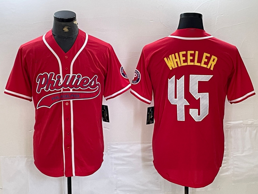 Philadelphia Phillies #45 Zack Wheeler Red Cool Base Stitched Baseball Jersey