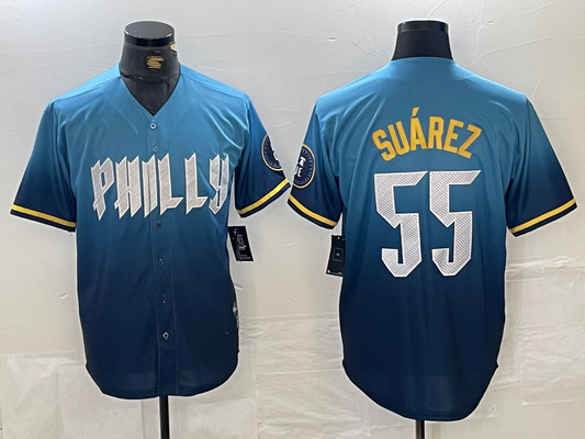 Philadelphia Phillies #55 Ranger Suarez Blue 2024 City Cool Base Baseball Jersey