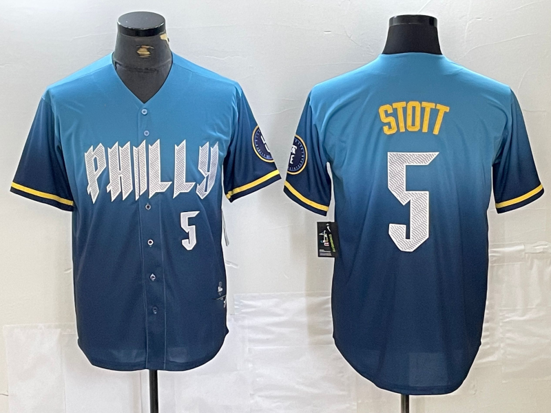 Philadelphia Phillies #5 Bryson Stott Blue 2024 City Player Number Cool Base Stitched Baseball Jersey