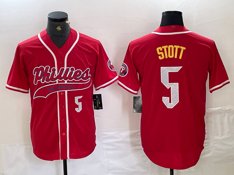 Philadelphia Phillies #5 Bryson Stott Number Red Cool Base Stitched Baseball Jersey