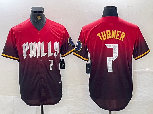 Philadelphia Phillies #7 Trea Turner Red 2024 City Player Number Cool Base Baseball Jersey