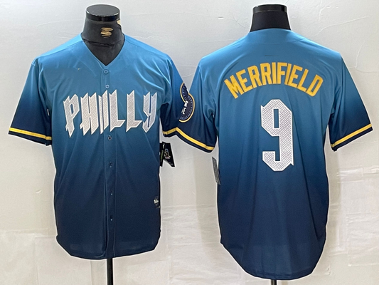 Philadelphia Phillies #9 Whit Merrifield Blue 2024 City Connect Limited Stitched Baseball Jerseys