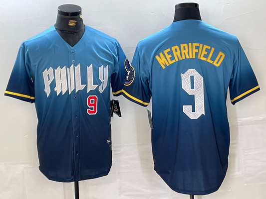 Philadelphia Phillies #9 Whit Merrifield Blue 2024 City Connect Limited Stitched Baseball Jerseys