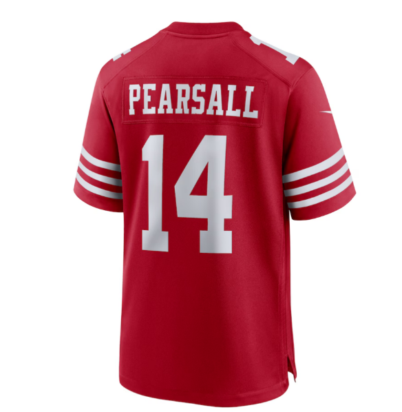 SF.49ers #14 Ricky Pearsall 2024 Draft First Round Pick Player Game Jersey - Scarlet American Football Jerseys