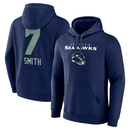 S.Seahawks #7 Geno Smith Navy Team Wordmark Player Name & Number Pullover Hoodie Jerseys