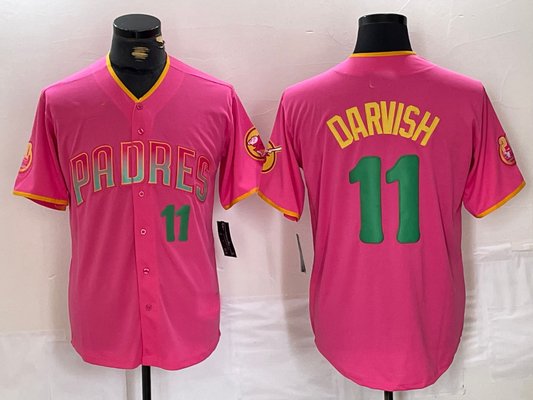 San Diego Padres #11 Yu Darvish Pink Player Number Fashion Baseball Jersey