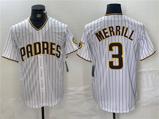 San Diego Padres #3 Jackson Merrill White Cool Base Stitched Baseball Jersey