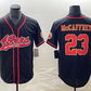 SF.49ers #23 Christian McCaffrey Black Red With Patch Cool Base Stitched Baseball Jersey