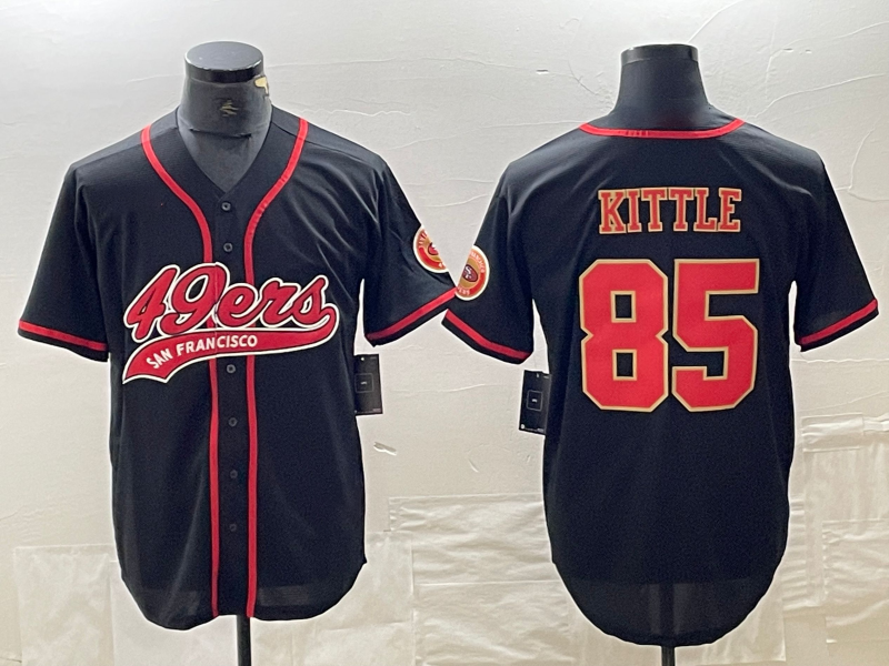 SF.49ers #85 George Kittle Black Red With Patch Cool Base Stitched Baseball Jersey