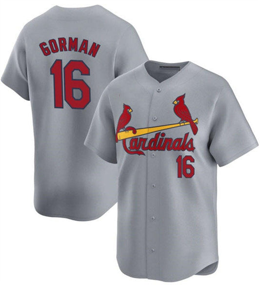 St. Louis Cardinals #16 Nolan Gorman Gray 2024 Away Limited Stitched Baseball Jersey