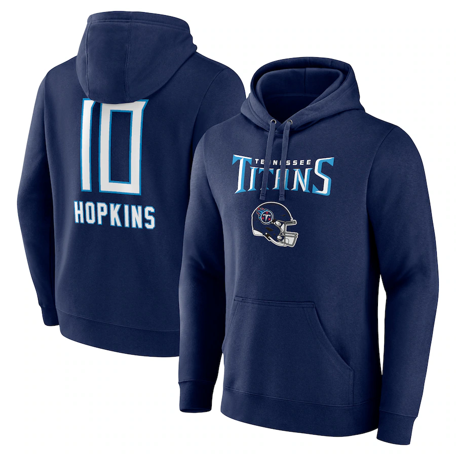 T.Titans #10 DeAndre Hopkins Navy Team Wordmark Player Name & Number Pullover Hoodie Jerseys
