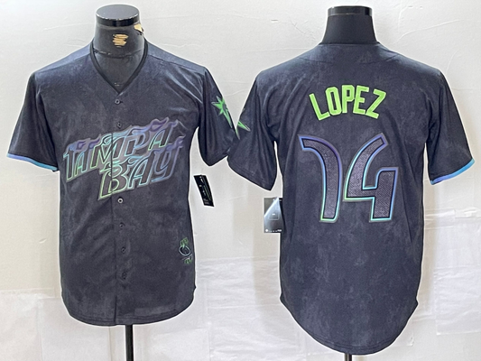 Tampa Bay Rays #14 Jacob Lopez Charcoal 2024 City Connect Limited Cool Base Baseball Jersey