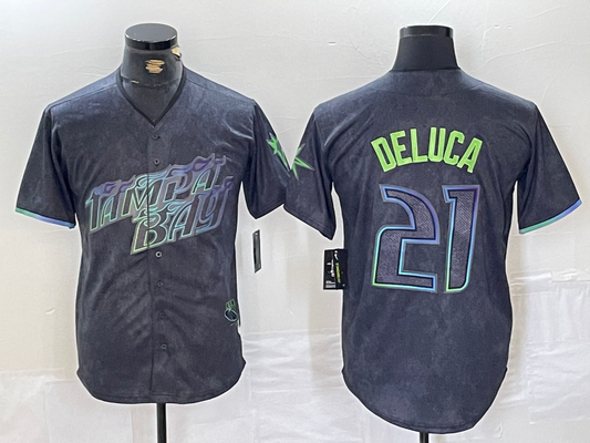 Tampa Bay Rays #21 Jonny DeLuca Charcoal 2024 City Connect Limited Stitched Baseball Jersey