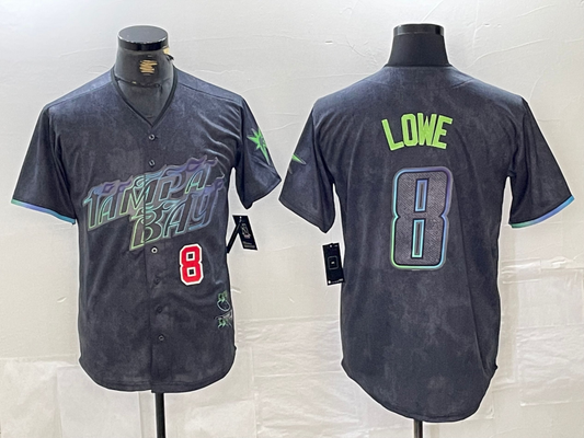 Tampa Bay Rays #8 Brandon Lowe Charcoal 2024 City Connect Player Number Limited Cool Base Baseball Jersey