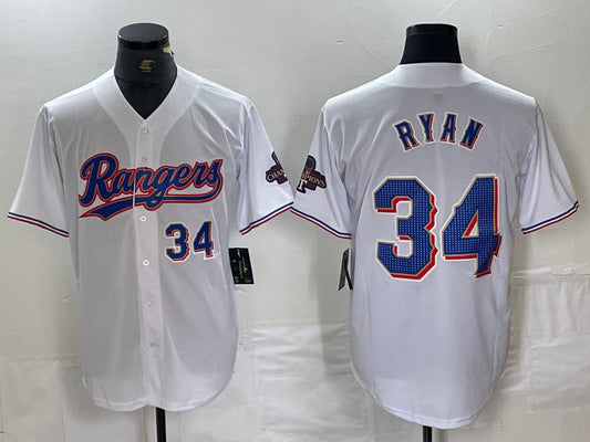 Texas Rangers #34 Nolan Ryan Number White 2024 Gold Collection Limited Cool Base Baseball Jersey
