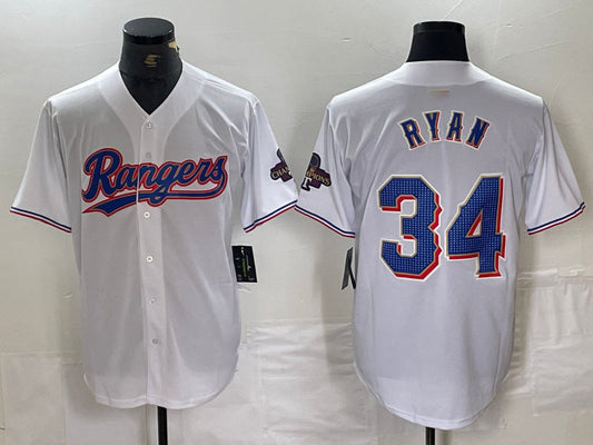 Texas Rangers #34 Nolan Ryan White 2024 Gold Collection Limited Cool Base Baseball Jersey