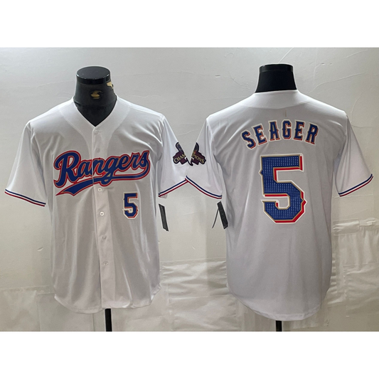 Texas Rangers #5 Corey Seager Number White 2024 Gold Collection Limited Cool Base Baseball Jersey