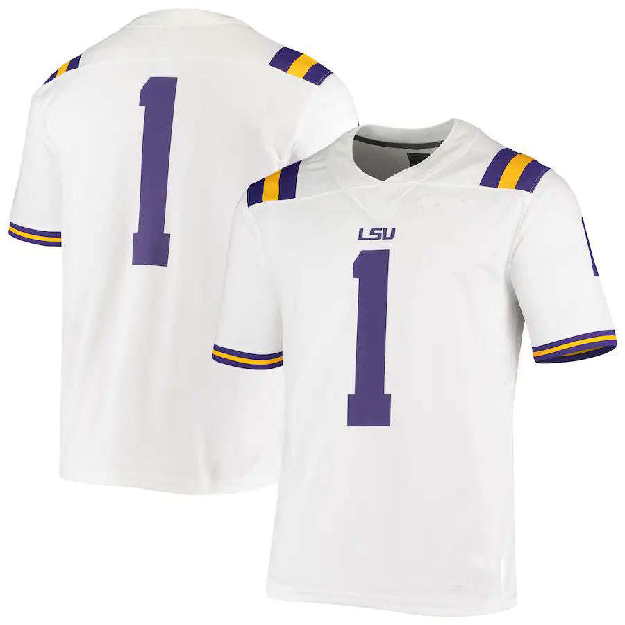 #1 L.Tigers Game Jersey  White Football Jersey Stitched American College Jerseys