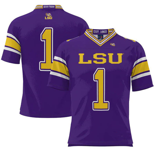 #1 L.Tigers ProSphere Endzone Football Jersey Purple Stitched American College Jerseys