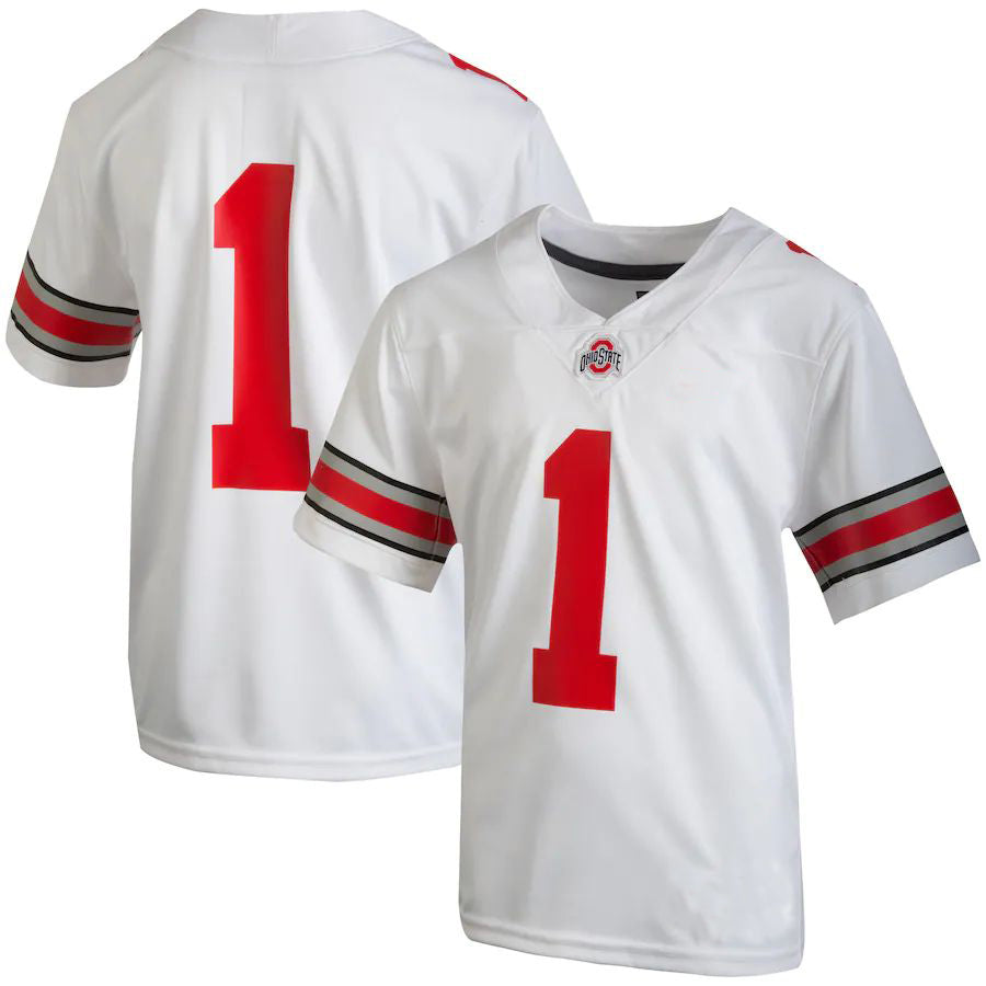 #1 O.State Buckeyes Team Replica Football Jersey White Stitched American College Jerseys