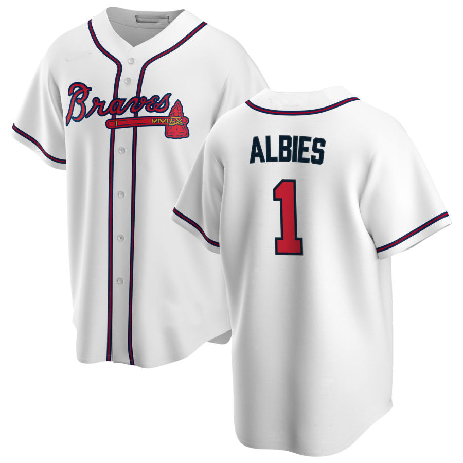 Atlanta Braves #1 Ozzie Albies White Alternate Authentic Player Jersey Stitches Baseball Jerseys