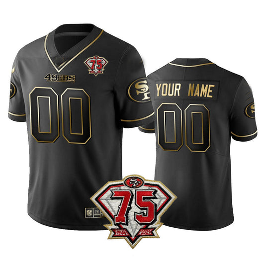 Custom SF.49ers  Black Golden Stitched American Football Jersey