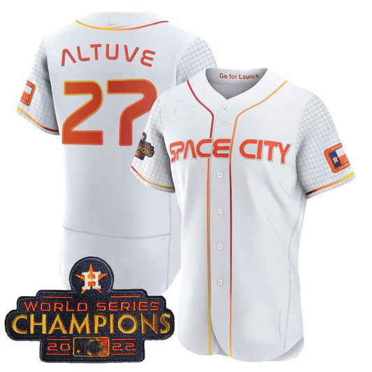 #27 Jose Altuve Houston Astros White 2023 SPACE CITY CHAMPIONS FLEX JERSEY – ALL STITCHED Baseball Jerseys