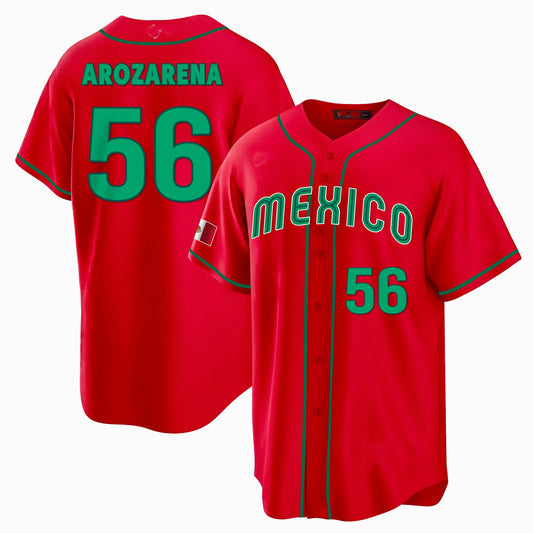 #56 RANDY AROZARENA MEXICO BASEBALL 2023 WORLD BASEBALL CLASSIC REPLICA JERSEY – RED Stitches Baseball Jerseys