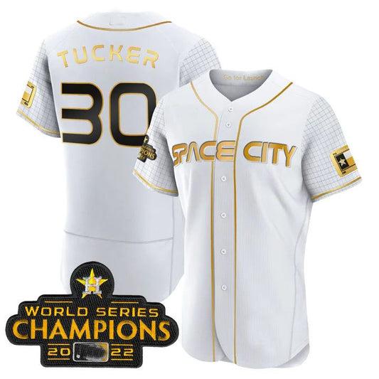 #30 Kyle Tucker Houston Astros White 2023 SPACE CITY CHAMPIONS FLEX JERSEY – ALL STITCHED Baseball Jerseys