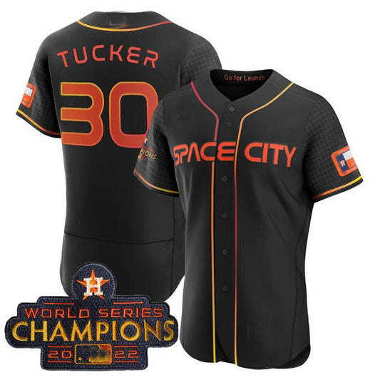 #30 Kyle Tucker Houston Astros 2023 SPACE CITY CHAMPIONS FLEX JERSEY – Black ALL STITCHED Baseball Jerseys
