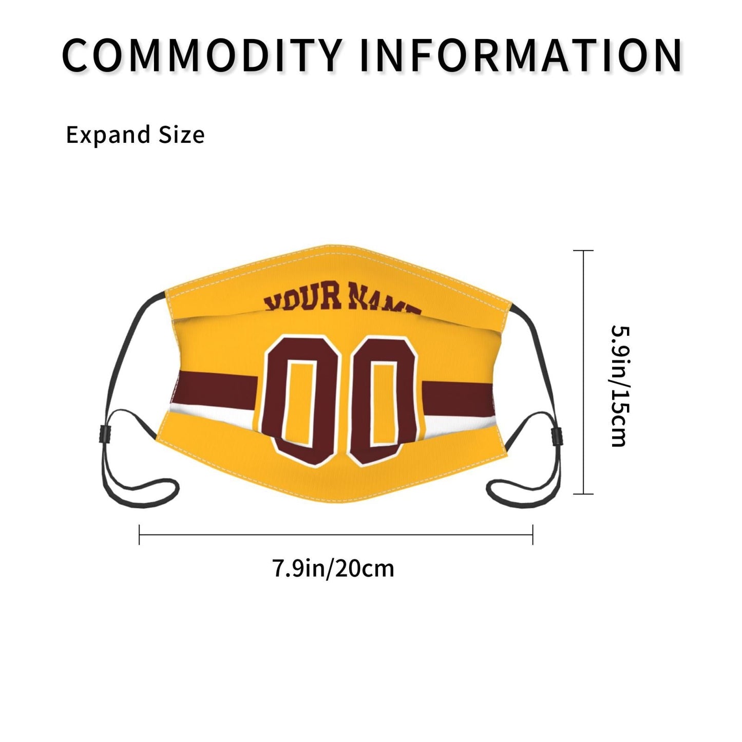 Custom W.Commanders Face Covering Football Team Decorative Adult Face Mask With Filters PM 2.5 Gold 2-Pack