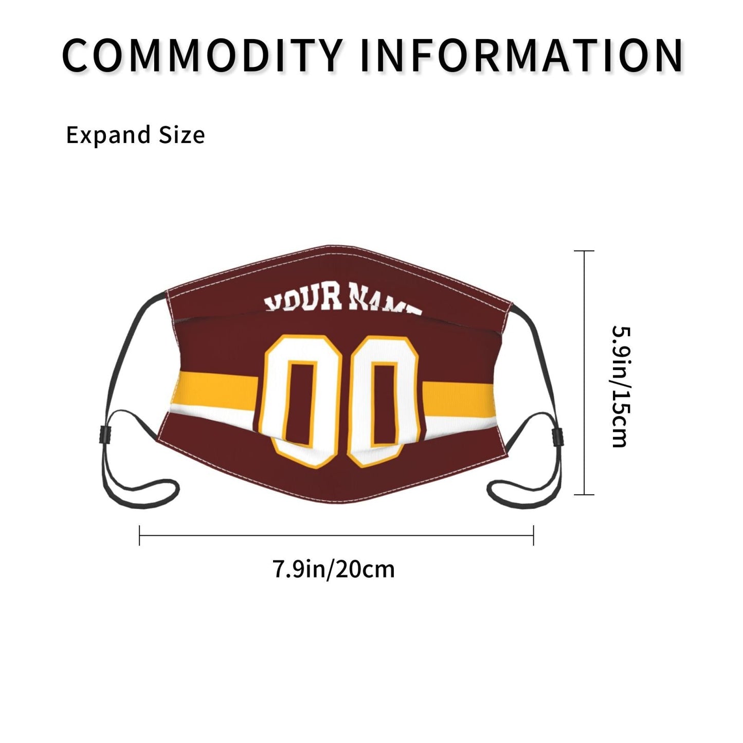 Custom W.Commanders Face Covering Football Team Decorative Adult Face Mask With Filters PM 2.5 Burgundy 2-Pack