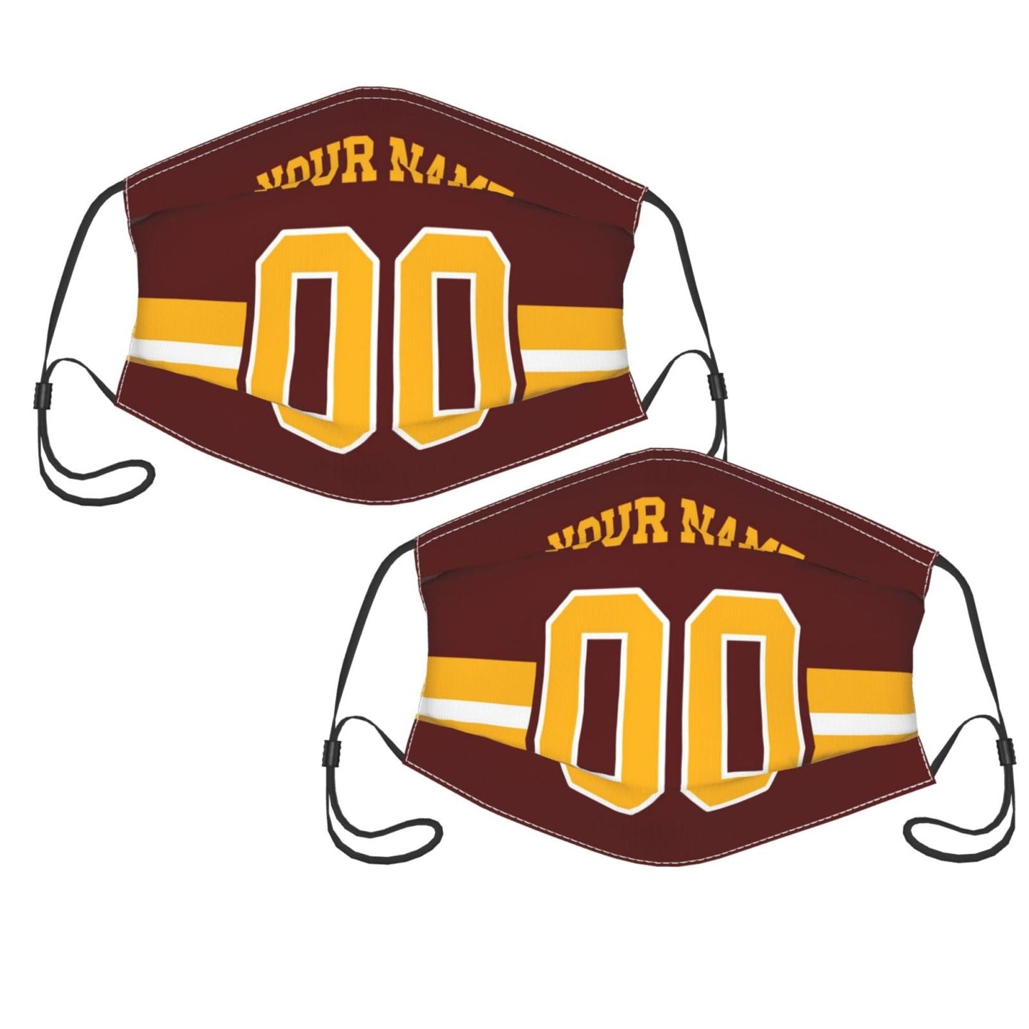 Custom W.Commanders Face Covering Football Team Decorative Adult Face Mask With Filters PM 2.5 Burgundy Gold 2-Pack
