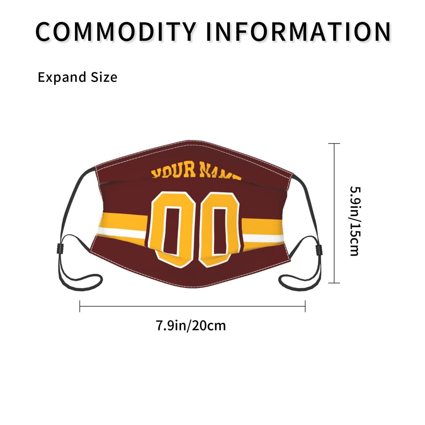 Custom W.Commanders Face Covering Football Team Decorative Adult Face Mask With Filters PM 2.5 Burgundy Gold 2-Pack