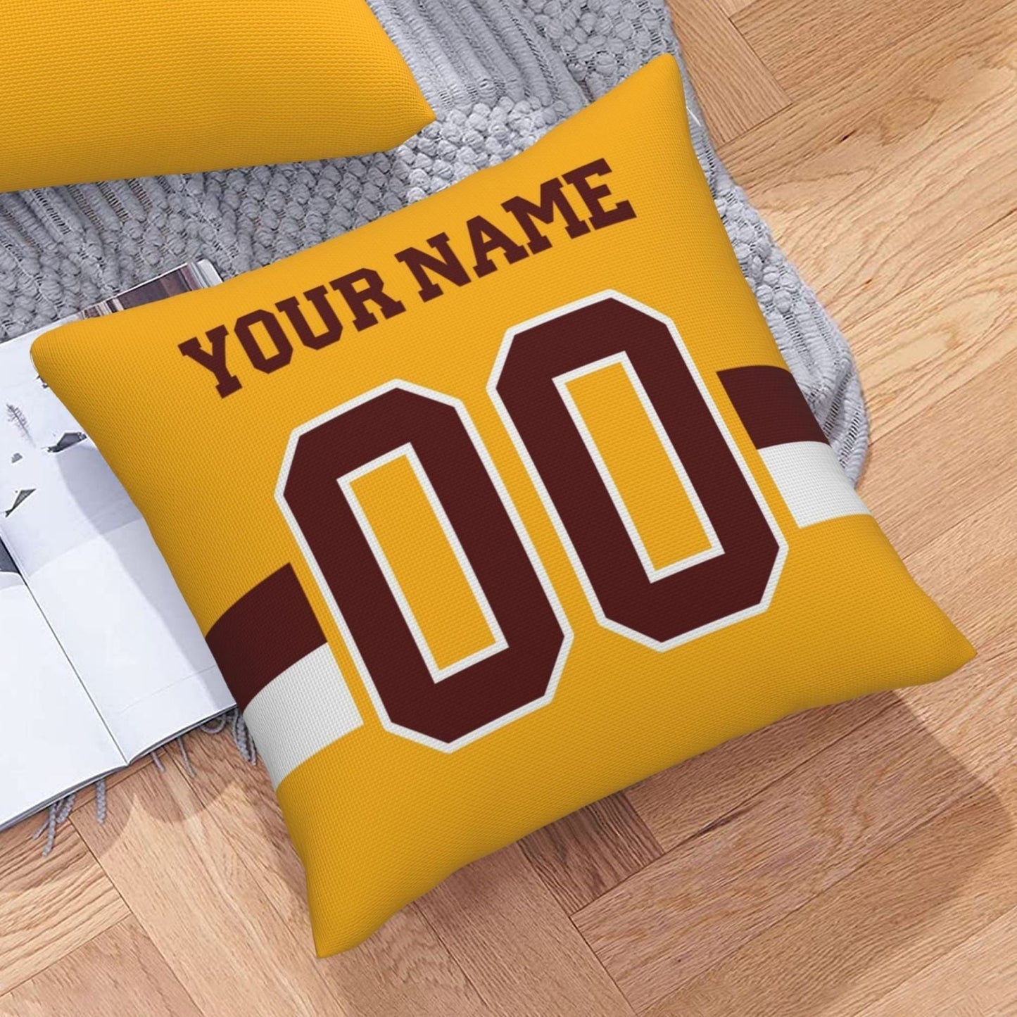 Custom Gold W.Commanders Decorative Throw Pillow Case - Print Personalized Football Team Fans Name & Number Birthday Gift