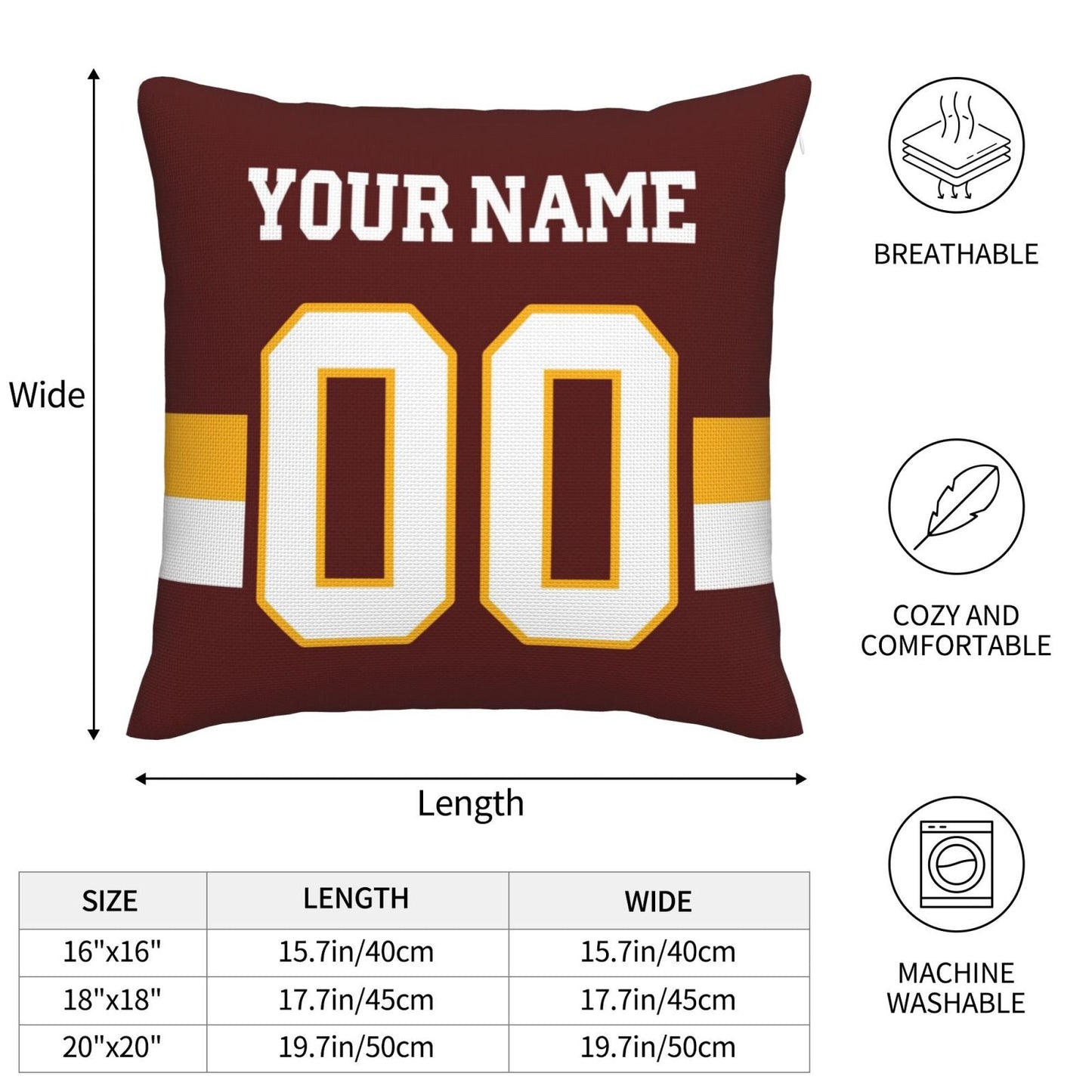 Custom Burgundy W.Commanders Decorative Throw Pillow Case - Print Personalized Football Team Fans Name & Number Birthday Gift