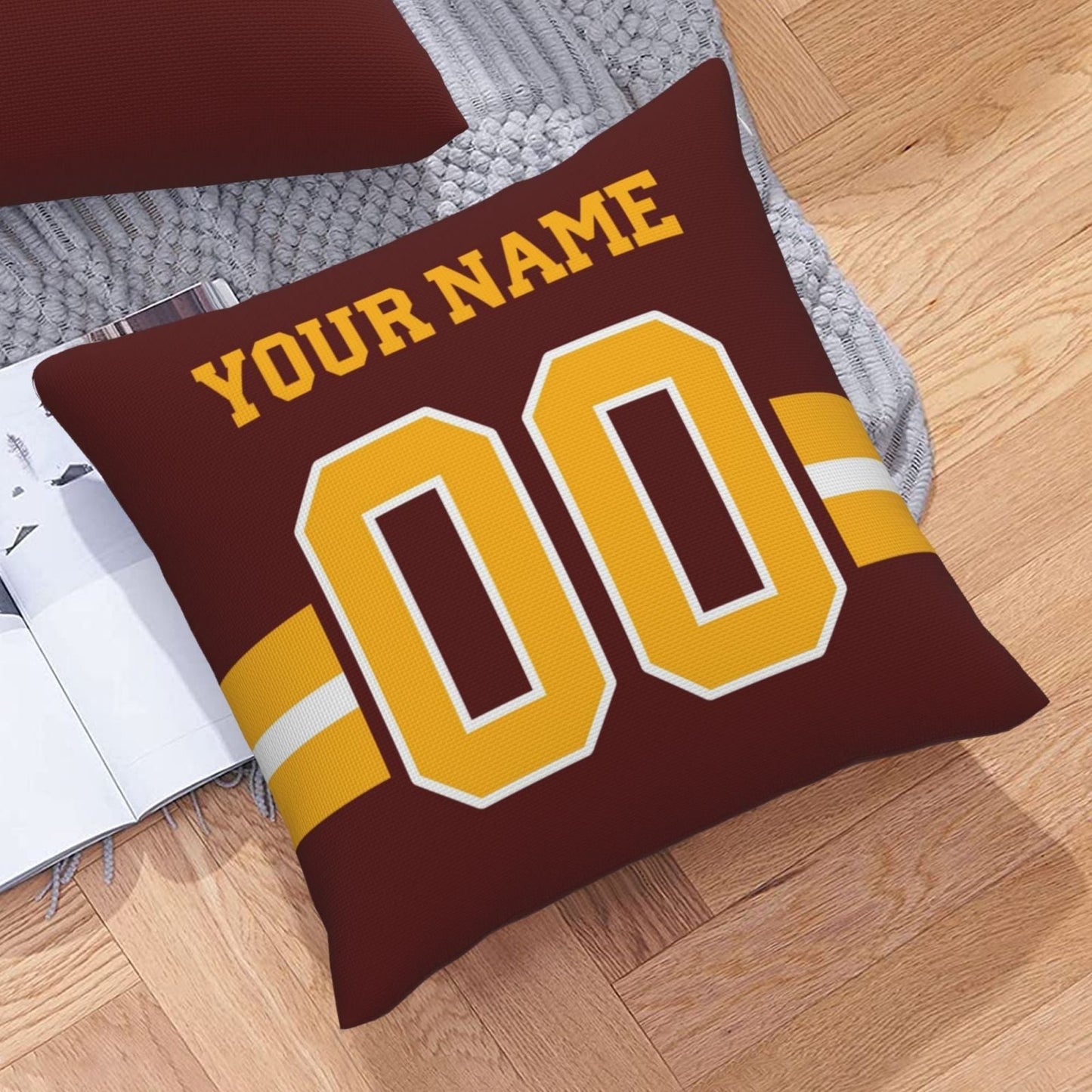 Custom Burgundy Gold W.Commanders Decorative Throw Pillow Case - Print Personalized Football Team Fans Name & Number Birthday Gift