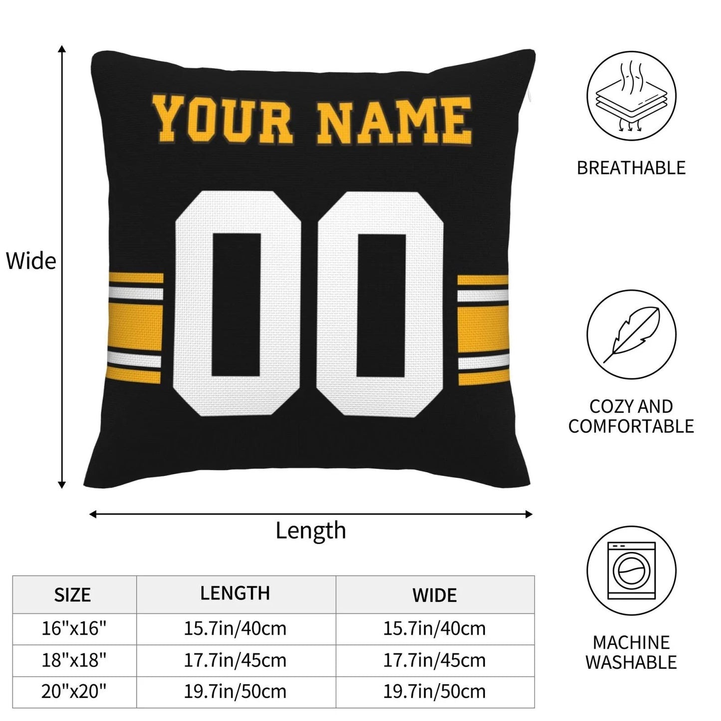 Custom P.Steelers Pillow Decorative Throw Pillow Case - Print Personalized Football Team Fans Name & Number Birthday Gift Football Pillows