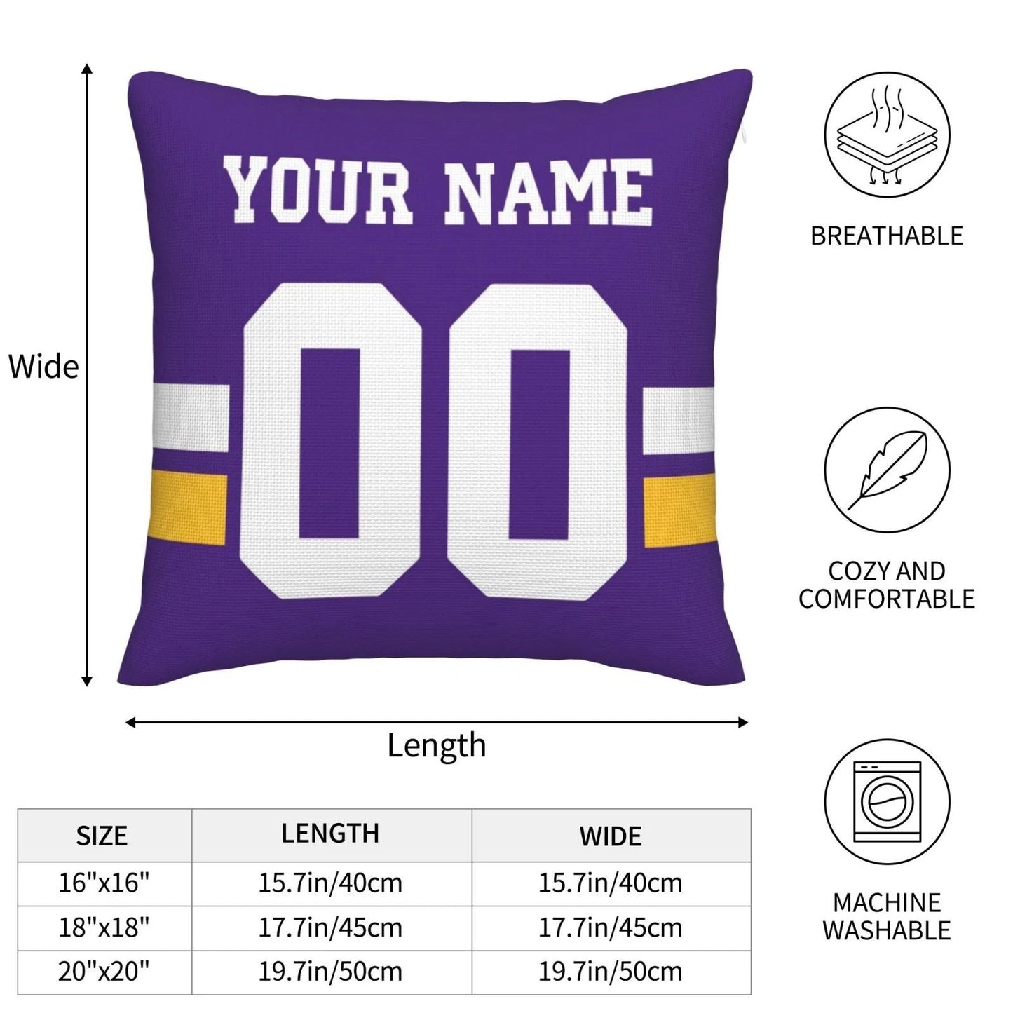 Custom MN.Vikings Pillow Decorative Throw Pillow Case - Print Personalized Football Team Fans Name & Number Birthday Gift Football Pillows