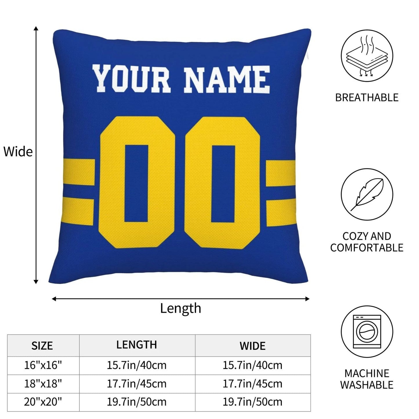 Custom LA.Rams Pillow Decorative Throw Pillow Case - Print Personalized Football Team Fans Name & Number Birthday Gift Football Pillows