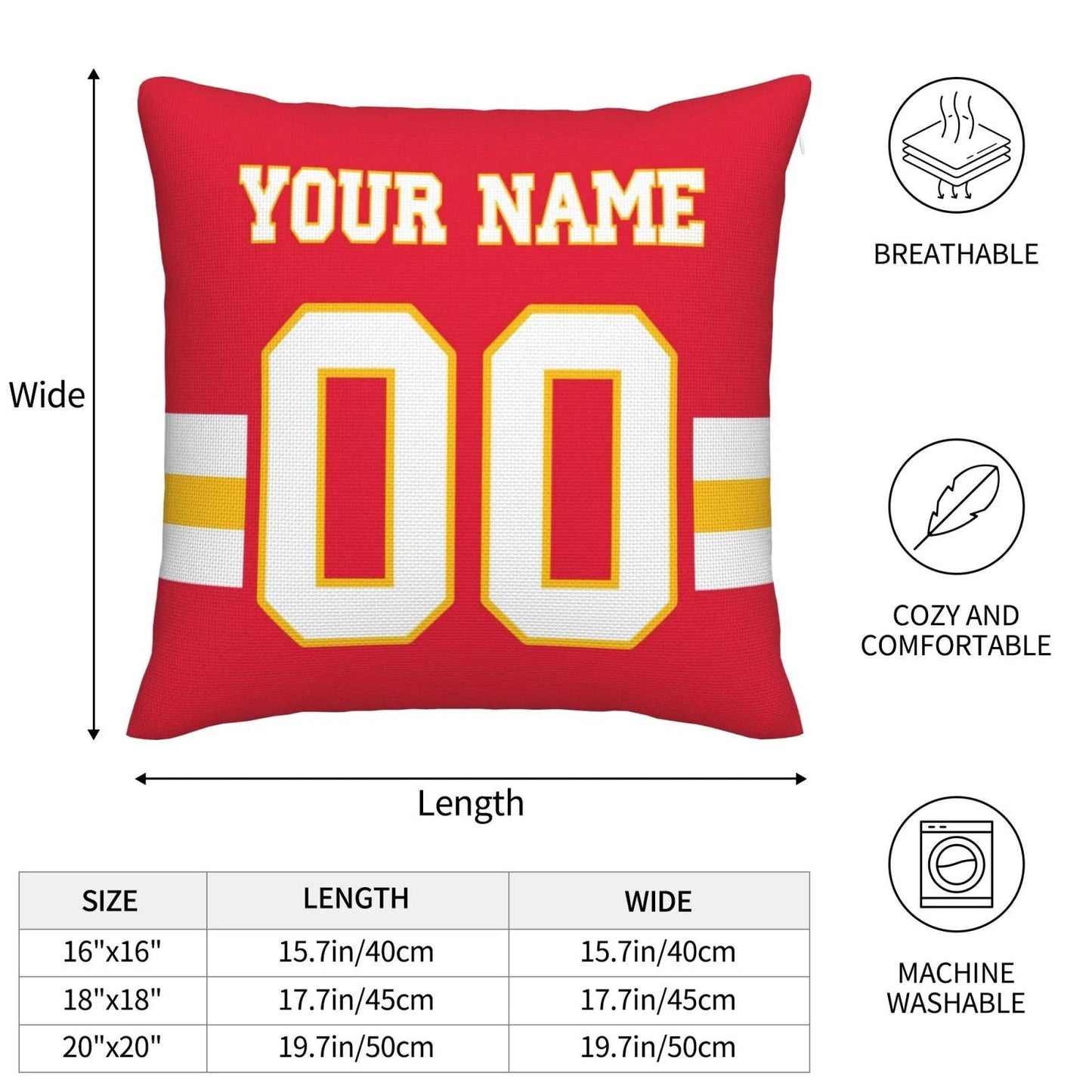 Custom KC.Chiefs Pillow Decorative Throw Pillow Case - Print Personalized Football Team Fans Name & Number Birthday Gift Football Pillows