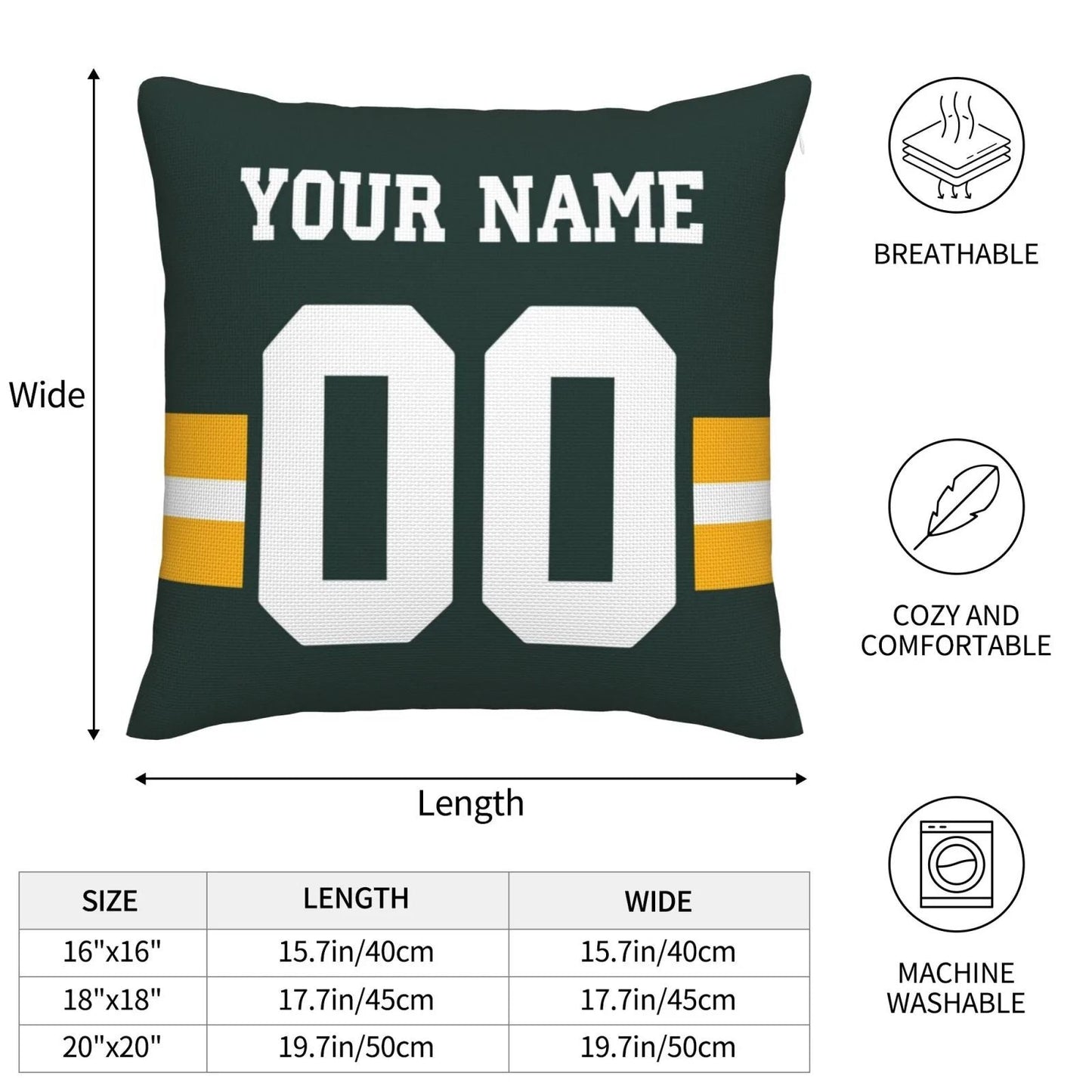 Custom GB.Packers Pillow Decorative Throw Pillow Case - Print Personalized Football Team Fans Name & Number Birthday Gift Football Pillows