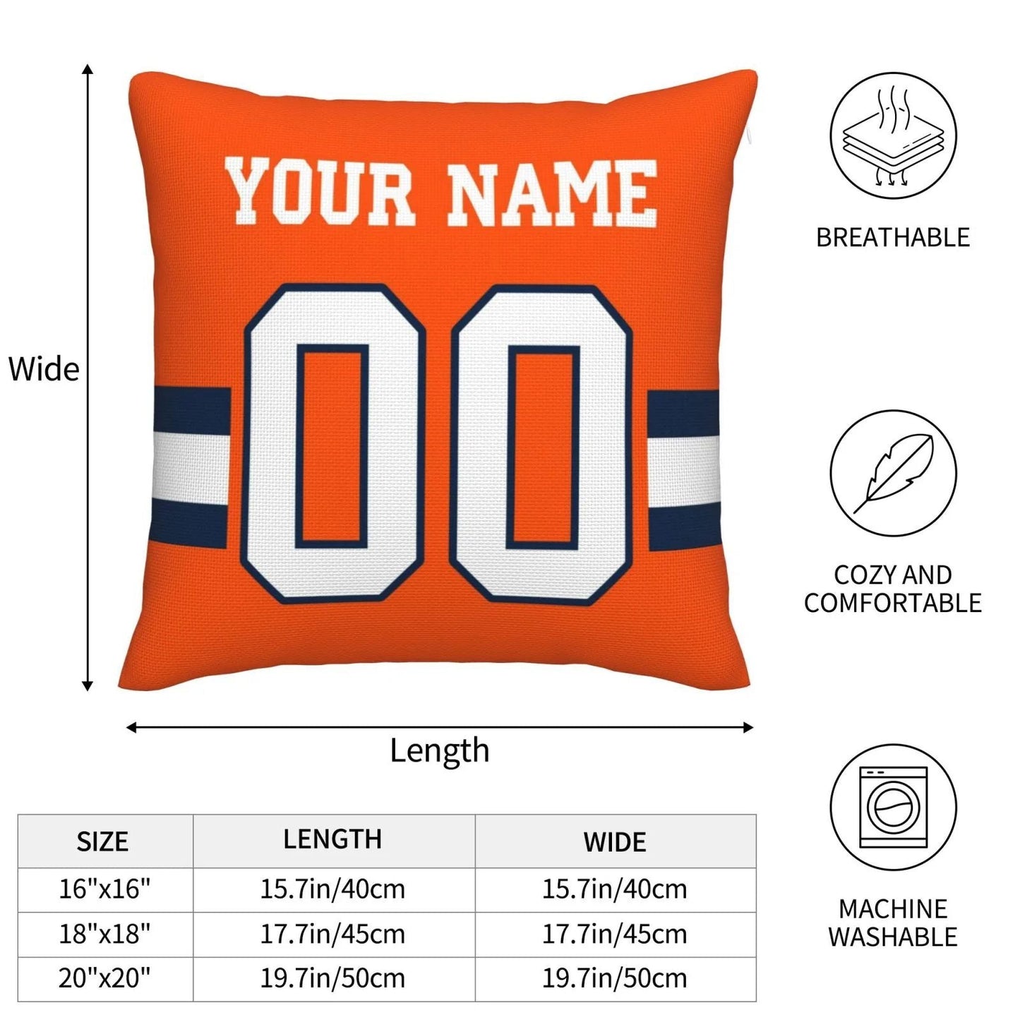 Custom D.Broncos Pillow Decorative Throw Pillow Case - Print Personalized Football Team Fans Name & Number Birthday Gift Football Pillows