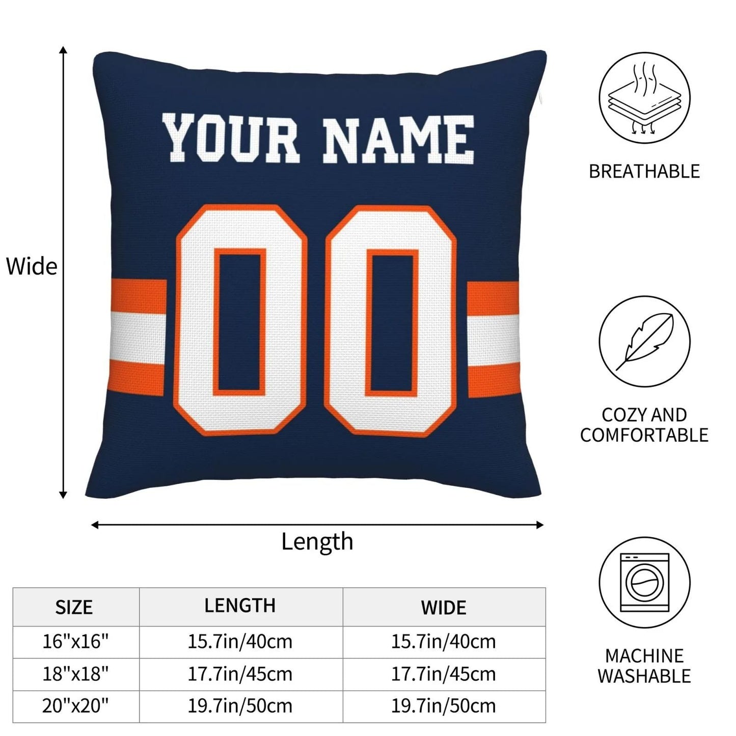 Custom D.Broncos Pillow Decorative Throw Pillow Case - Print Personalized Football Team Fans Name & Number Birthday Gift Football Pillows