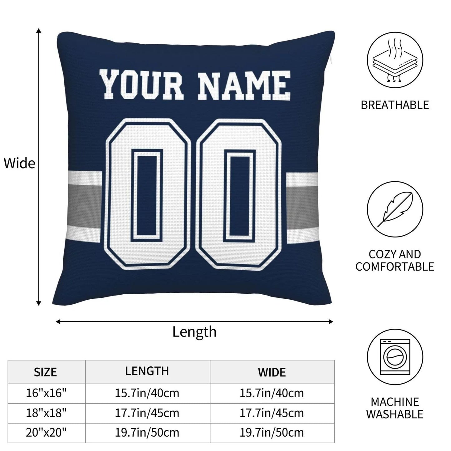 Custom D.Cowboys Pillow Decorative Throw Pillow Case - Print Personalized Football Team Fans Name & Number Birthday Gift Football Pillows