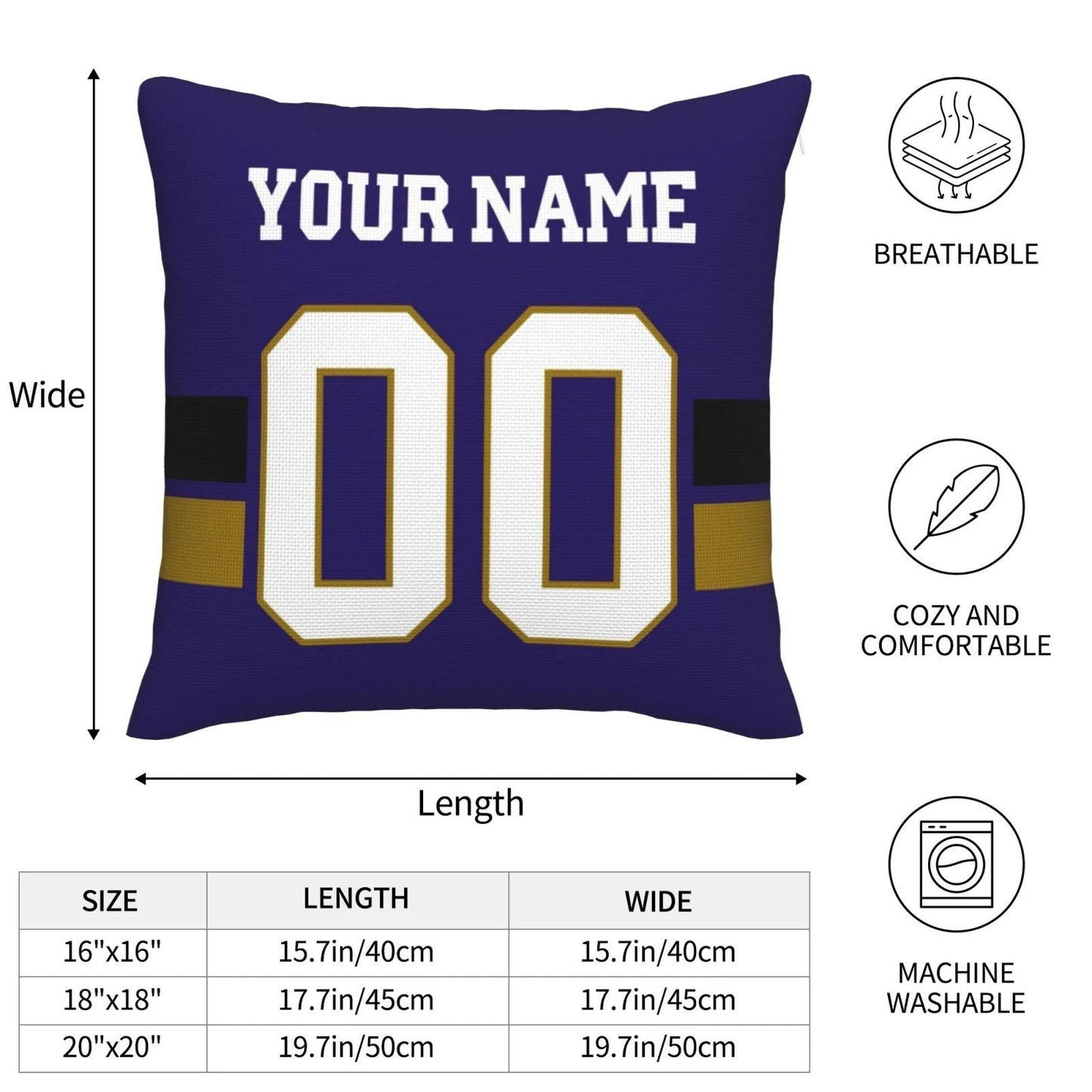 Custom B.Ravens Pillow Purple Football Team Decorative Throw Pillow Case Print Personalized Football Style Fans Letters & Number Birthday Gift Football Pillows